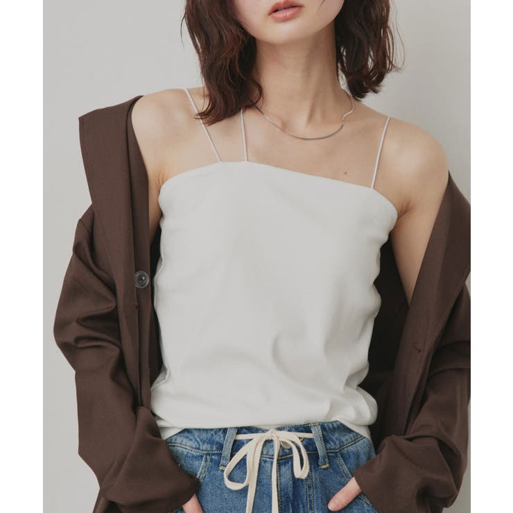 オフホワイト | 【2026SS新作】CICA配合 アシメストラップ カップ付きリブキャミソール | ad thie