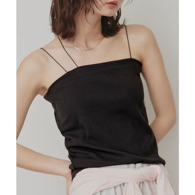 ブラック | 【2026SS新作】CICA配合 アシメストラップ カップ付きリブキャミソール | ad thie