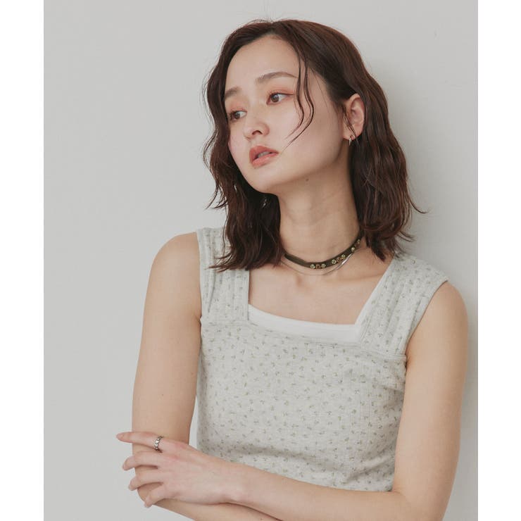 【2026SS新作】小花柄スクエアネックタンクトップ | ad thie | 詳細画像12 