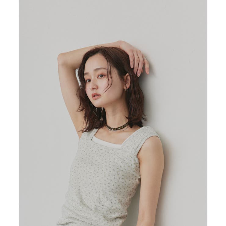 【2026SS新作】小花柄スクエアネックタンクトップ | ad thie | 詳細画像15 