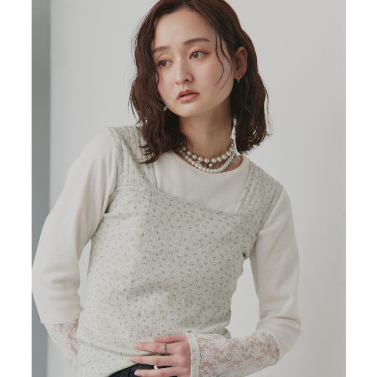 【2026SS新作】小花柄スクエアネックタンクトップ | ad thie | 詳細画像17 