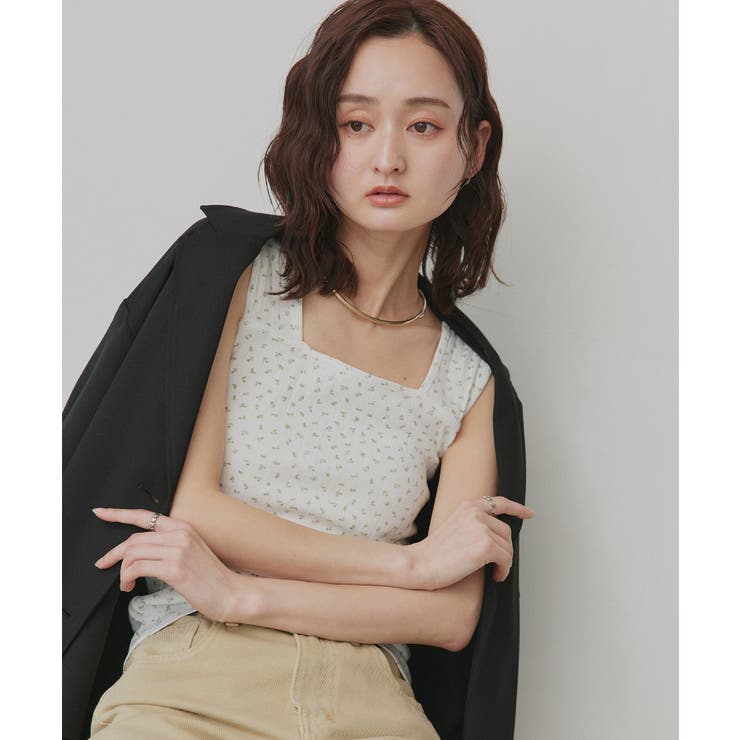 【2026SS新作】小花柄スクエアネックタンクトップ | ad thie | 詳細画像5 