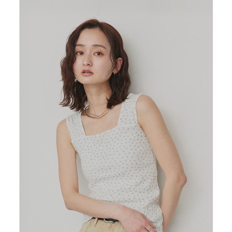 【2026SS新作】小花柄スクエアネックタンクトップ | ad thie | 詳細画像7 