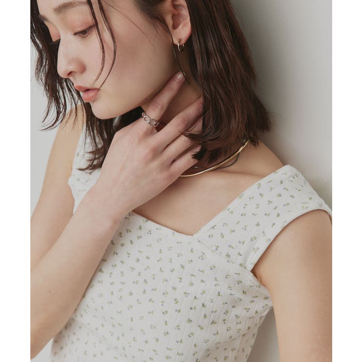 【2026SS新作】小花柄スクエアネックタンクトップ | ad thie | 詳細画像9 