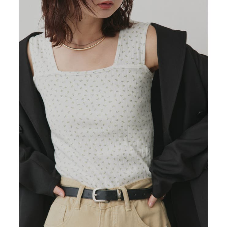 オフホワイト | 【2026SS新作】小花柄スクエアネックタンクトップ | ad thie