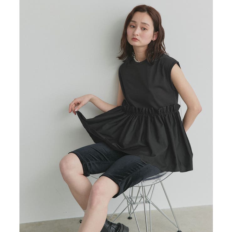 ブラック | 【2026SS新作】フリルドッキングノースリーブTシャツ | ad thie