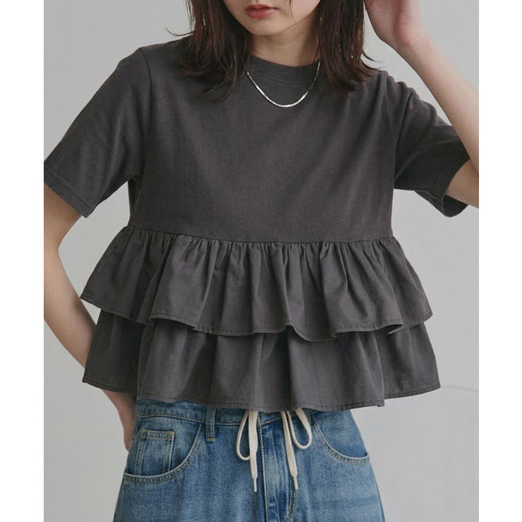 チャコール | 【2026SS新作】ティアードフリル ショート丈Tシャツ | ad thie