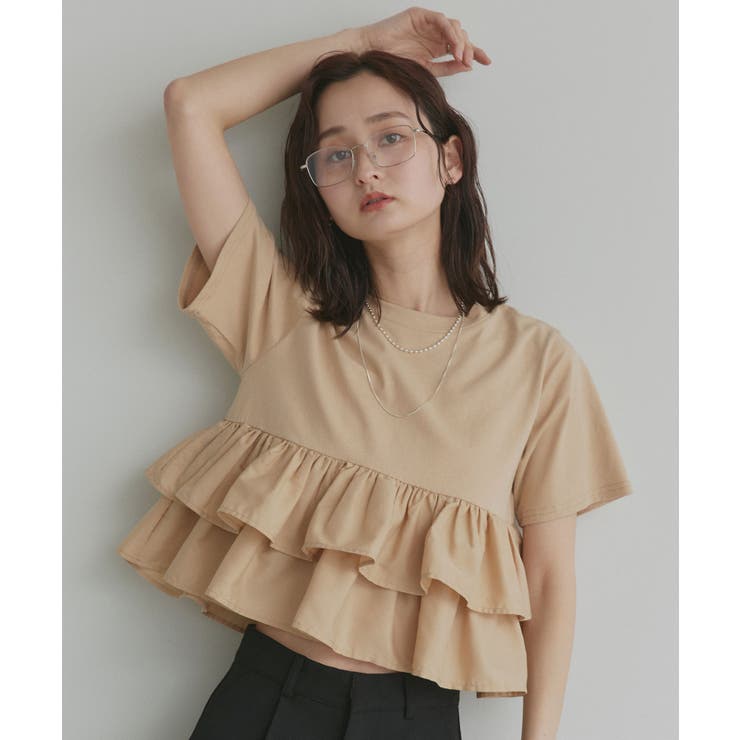 ベージュ | 【2026SS新作】ティアードフリル ショート丈Tシャツ | ad thie