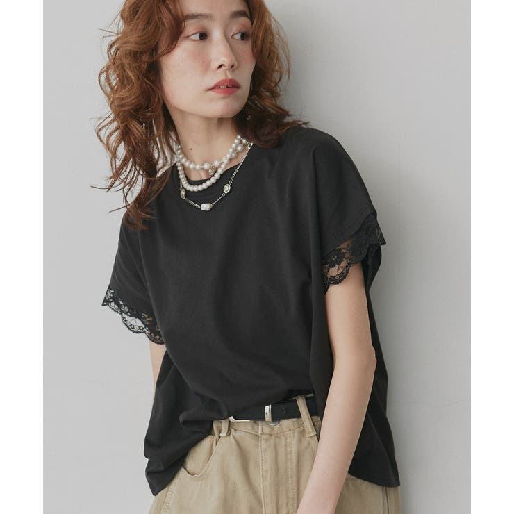 ブラック | 【2026SS新作】レーススリーブドルマンTシャツ | ad thie