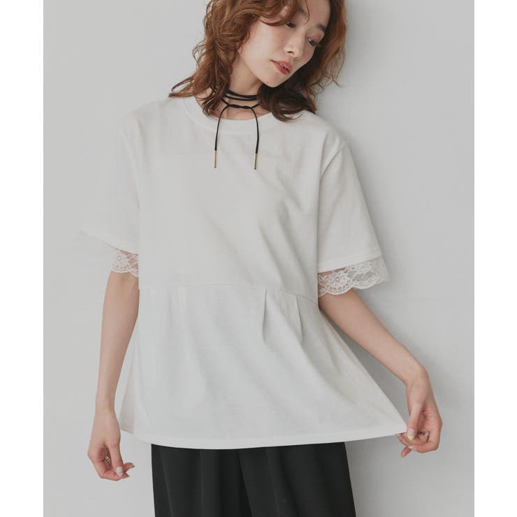 オフホワイト | 【2026SS新作】レーススリーブウエストタックTシャツ | ad thie