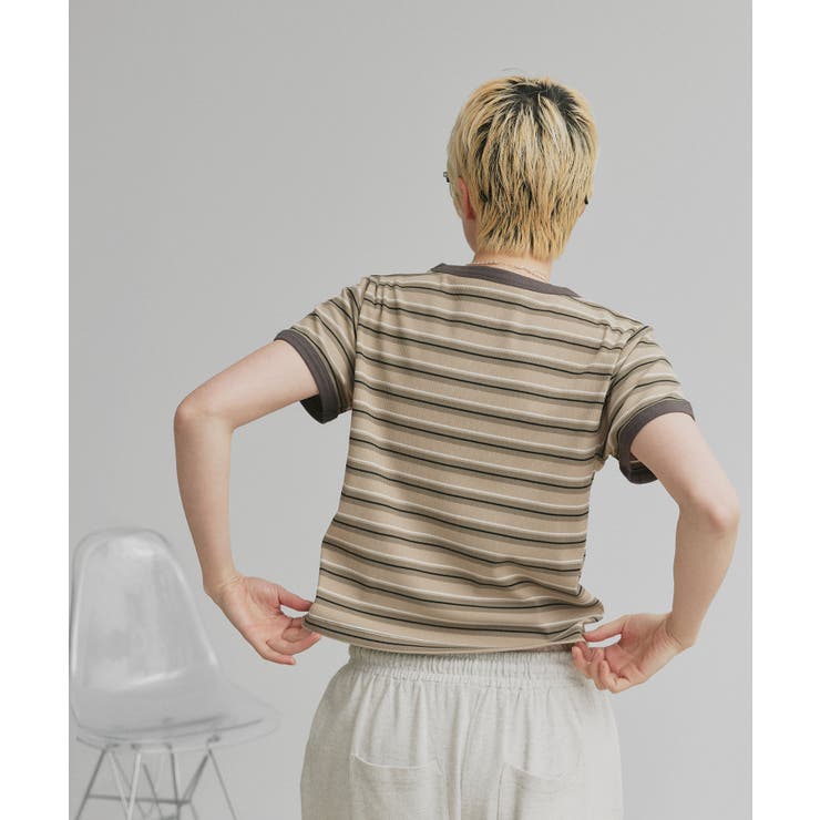【2026SS新作】コンパクト ランダムボーダーリンガーTシャツ | ad thie | 詳細画像12 