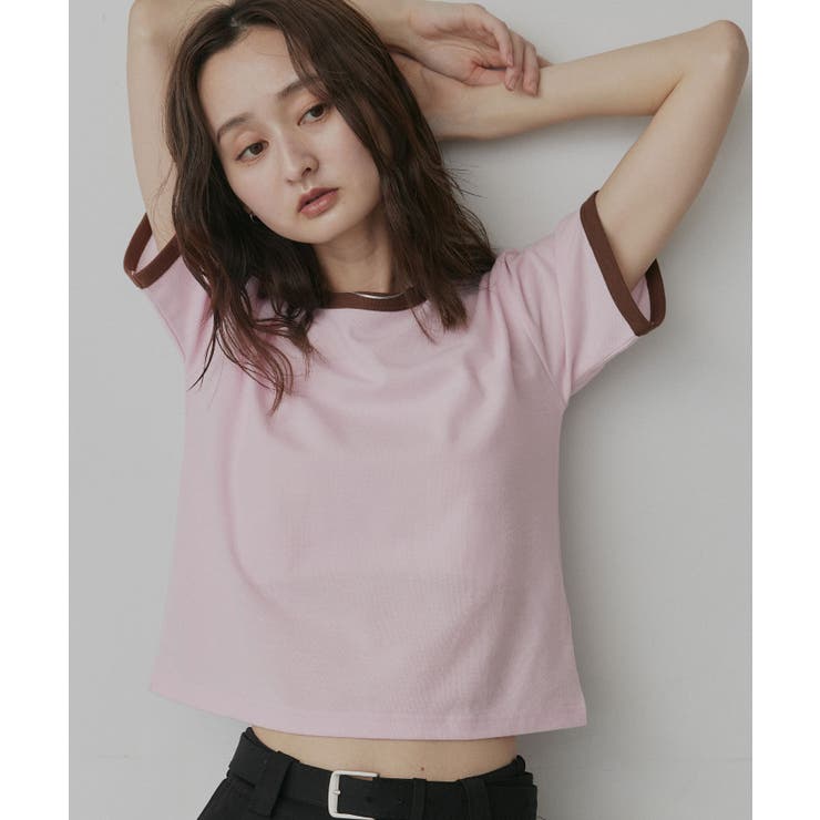 ピンク | 【2026SS新作】ショート丈 リンガーデザインTシャツ | ad thie