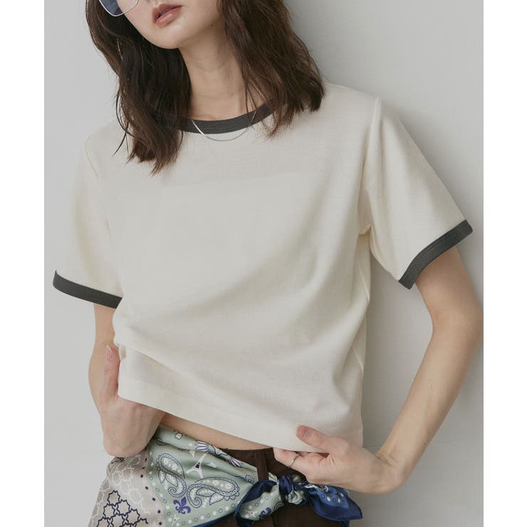 アイボリー | 【2026SS新作】ショート丈 リンガーデザインTシャツ | ad thie