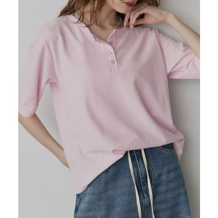 ピンク | 【2026SS新作】ベーシック ヘンリーネック Tシャツ | ad thie