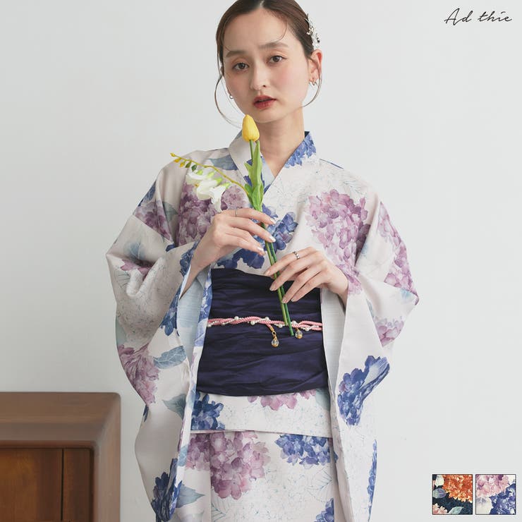 【2026SS新作】紫陽花柄 セパレート浴衣4点セット ワンピースタイプ | ad thie | 詳細画像1 
