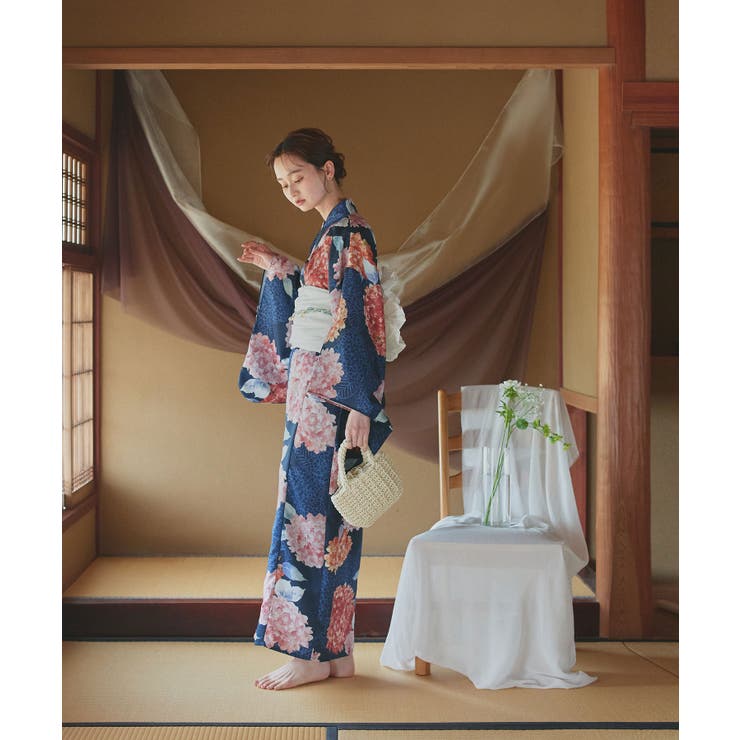 【2026SS新作】紫陽花柄 セパレート浴衣4点セット ワンピースタイプ | ad thie | 詳細画像3 