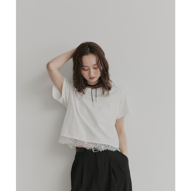【2026SS新作】レースドッキングショート丈Tシャツ | ad thie | 詳細画像4 