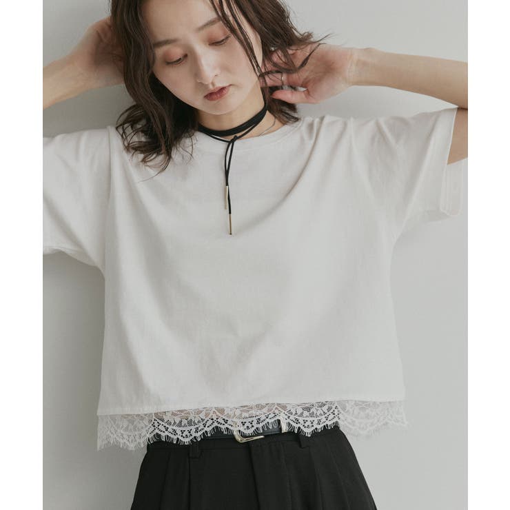 【2026SS新作】レースドッキングショート丈Tシャツ | ad thie | 詳細画像6 