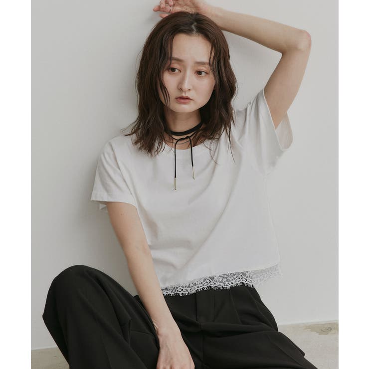 【2026SS新作】レースドッキングショート丈Tシャツ | ad thie | 詳細画像9 