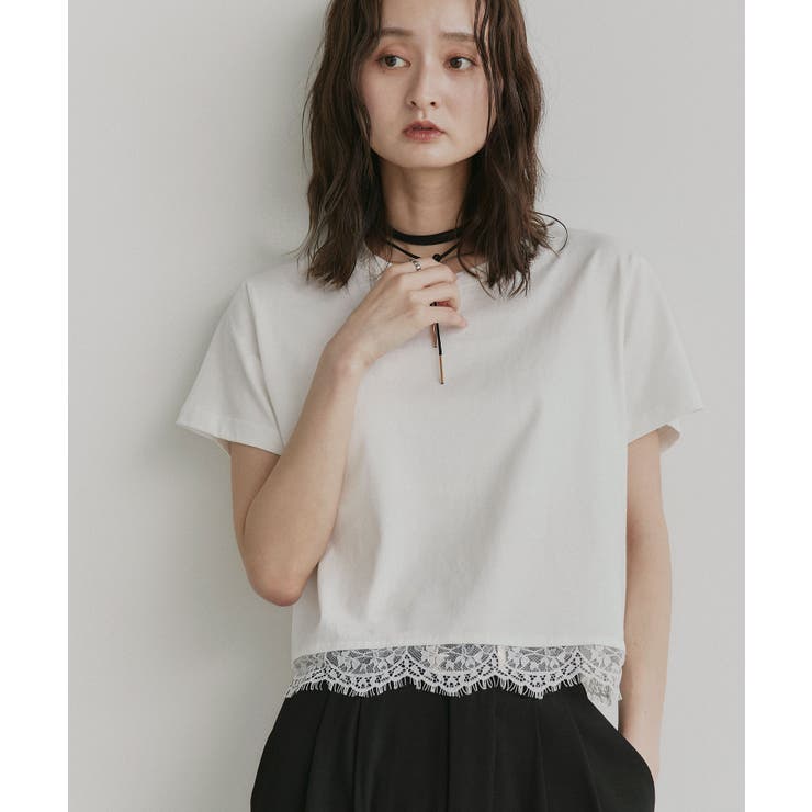 オフホワイト | 【2026SS新作】レースドッキングショート丈Tシャツ | ad thie