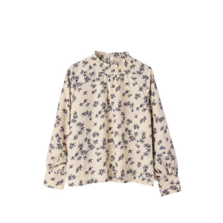 シャーリングハイネック花柄ブラウス[品番：ADEW0000084]｜ad thie 
