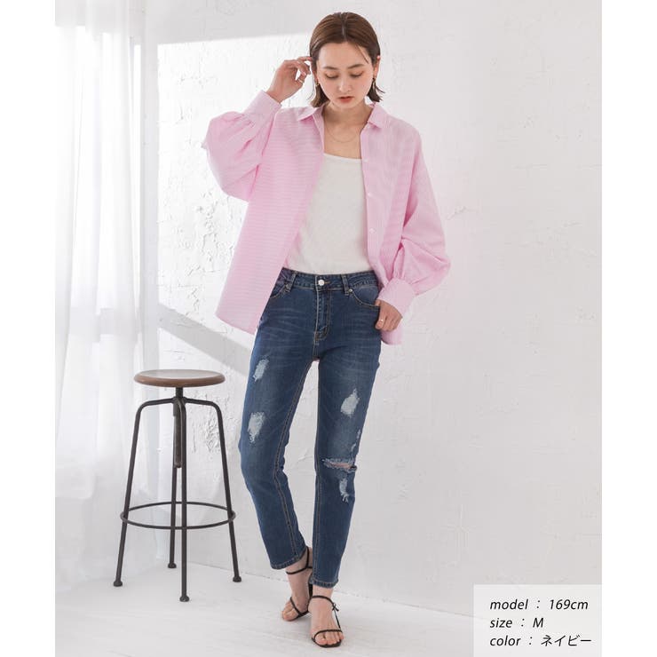 ストレッチダメージスキニーパンツ スキニー ボトム | ad thie | 詳細画像2 