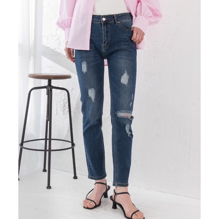 ストレッチダメージスキニーパンツ スキニー ボトム | ad thie | 詳細画像3 