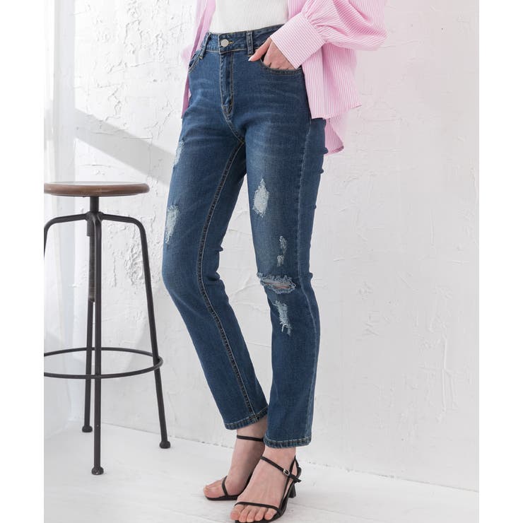 ストレッチダメージスキニーパンツ スキニー ボトム | ad thie | 詳細画像4 