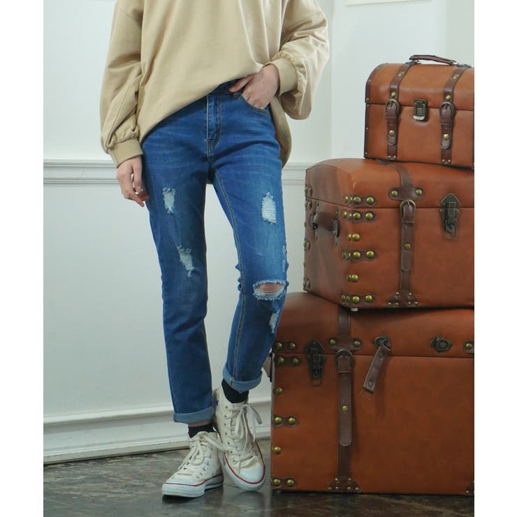 ストレッチダメージスキニーパンツ スキニー ボトム | ad thie | 詳細画像5 