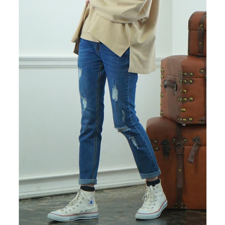 ストレッチダメージスキニーパンツ スキニー ボトム | ad thie | 詳細画像6 