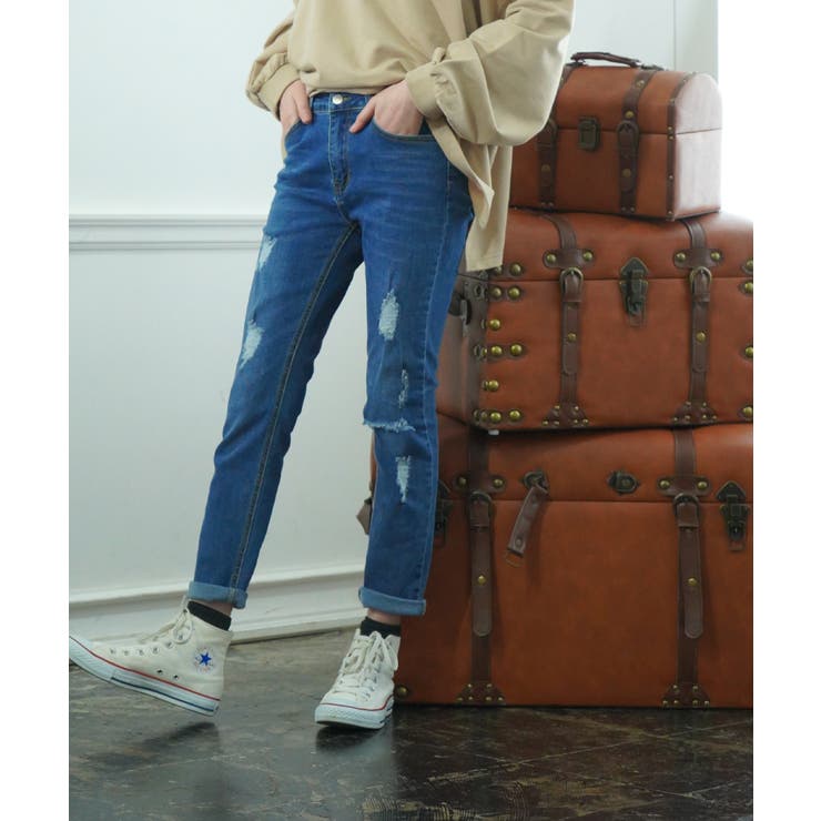 ストレッチダメージスキニーパンツ スキニー ボトム | ad thie | 詳細画像7 