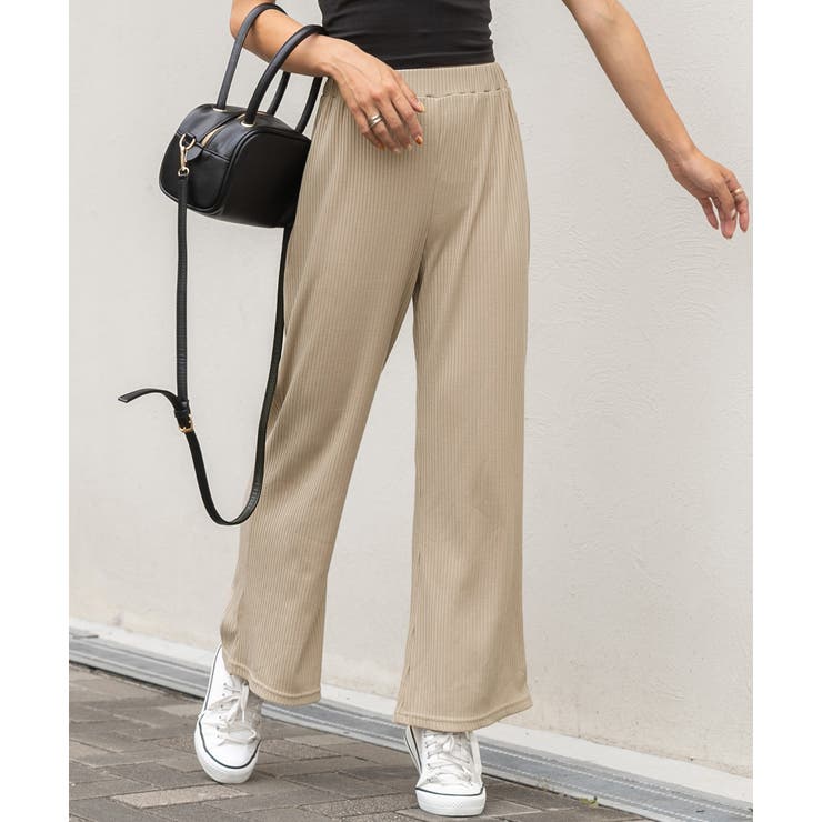 ベージュ | リブイージーカットパンツ レディース パンツ | ad thie