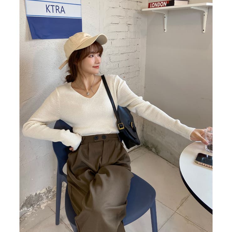 選べる2タイプ Vネック＆タートルネックリブニットトップス ニット | ad thie | 詳細画像41 