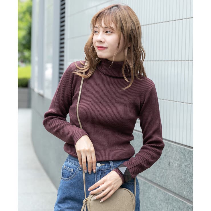 タートル×ブラウン | 選べる2タイプ Vネック＆タートルネックリブニットトップス ニット | ad thie