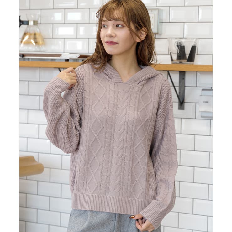ケーブル柄フード付きニットパーカー パフスリーブ 春 品番 Adew Ad Thie アドティエ のレディース ファッション通販 Shoplist ショップリスト