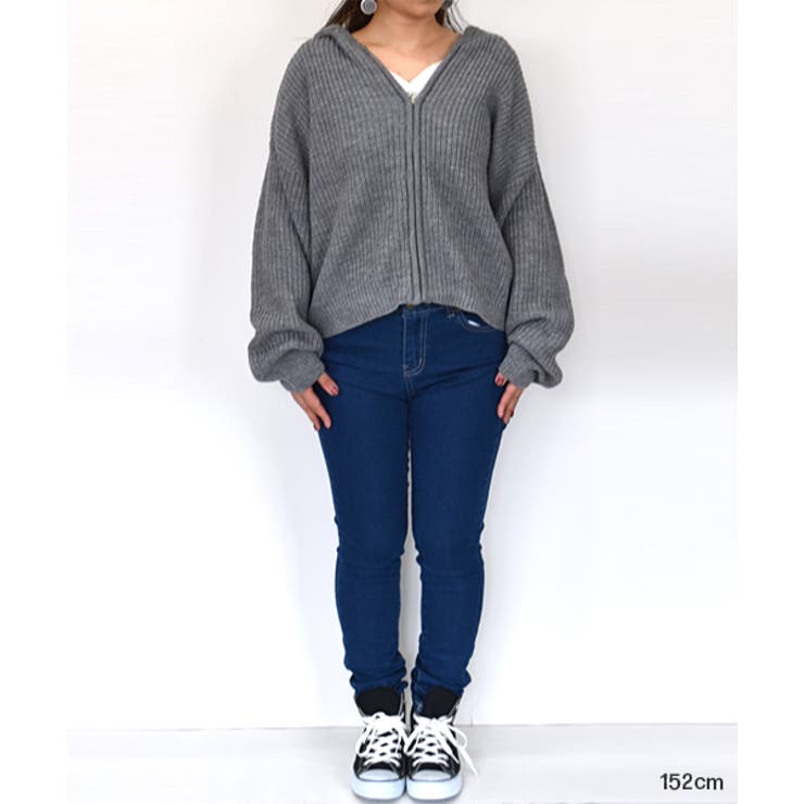 畦編みニットパーカー ジップアップ 畦編み[品番：ADEW0000007]｜ad