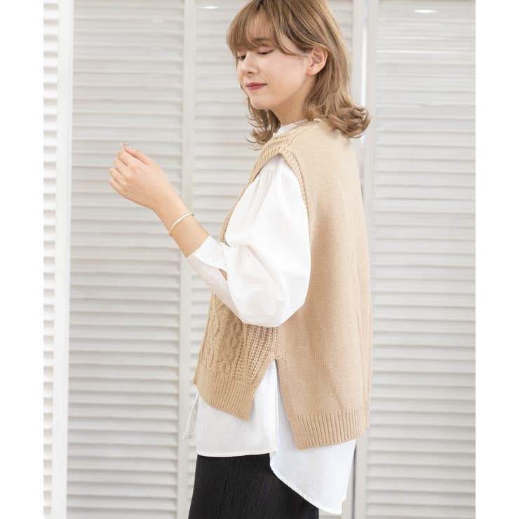 ゆったりケーブルニットベスト ベスト ケーブル[品番：ADEW0000139