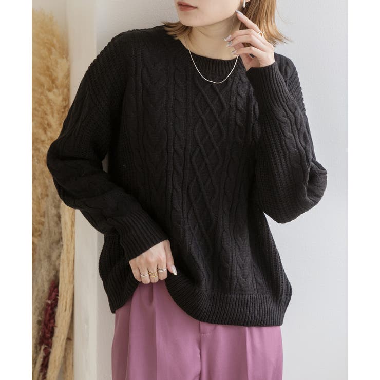 豊富なカラーバリエーション ケーブル編みニット[品番：ADEW0004189