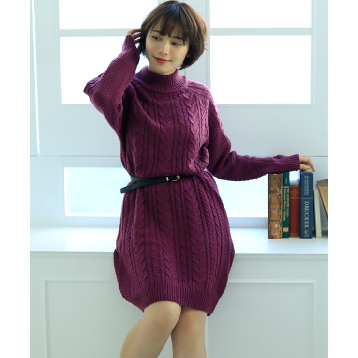 細ベルト付きケーブルニットワンピース[品番：ADEW0000115]｜ad thie