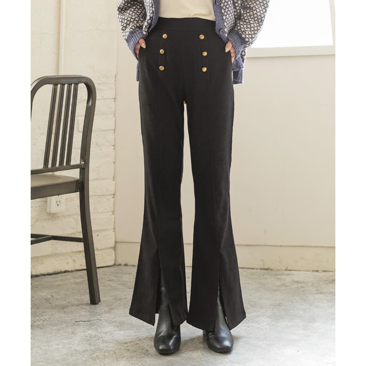 センターシームスリットパンツ マリンボタン セミフレア | ad thie | 詳細画像12 