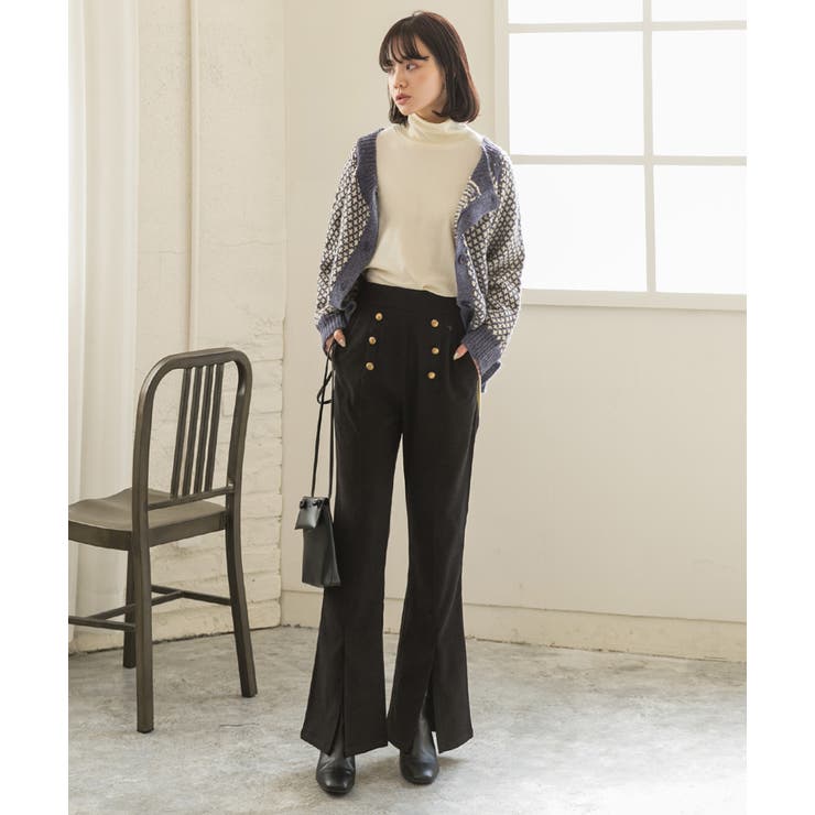 センターシームスリットパンツ マリンボタン セミフレア | ad thie | 詳細画像13 