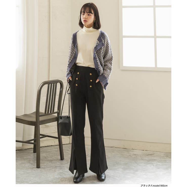 センターシームスリットパンツ マリンボタン セミフレア | ad thie | 詳細画像16 