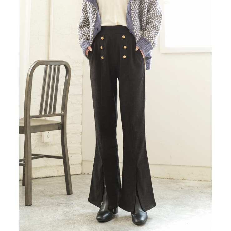 センターシームスリットパンツ マリンボタン セミフレア | ad thie | 詳細画像18 