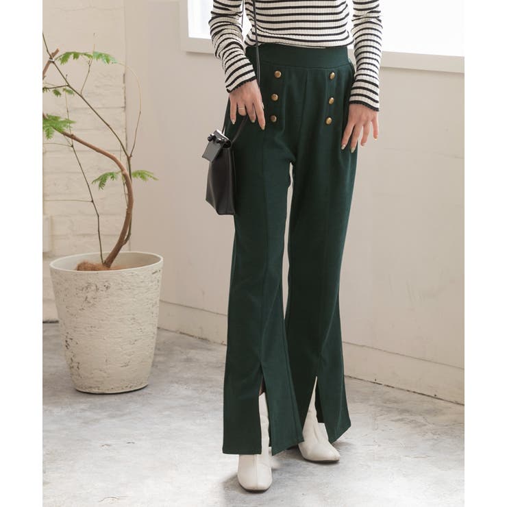 センターシームスリットパンツ マリンボタン セミフレア | ad thie | 詳細画像2 