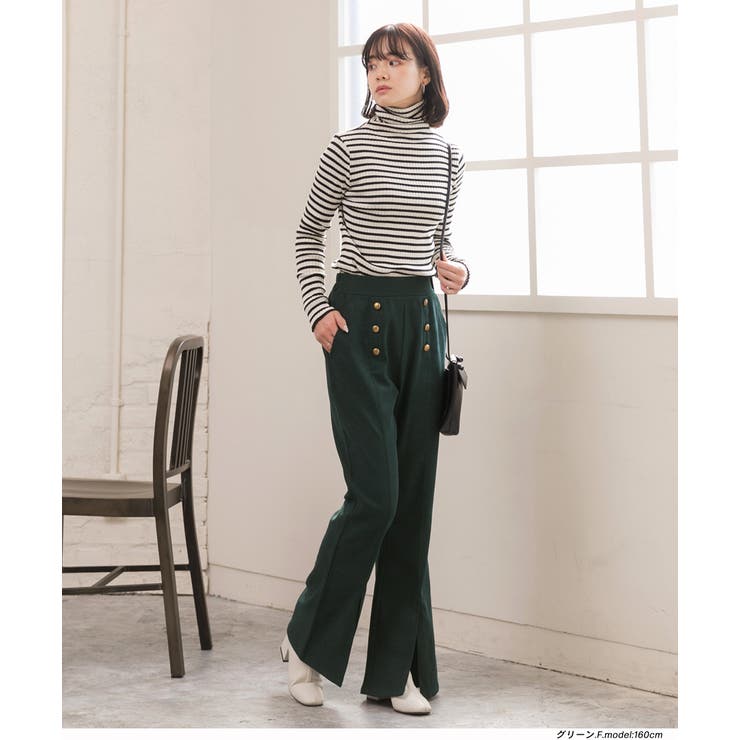 センターシームスリットパンツ マリンボタン セミフレア | ad thie | 詳細画像3 