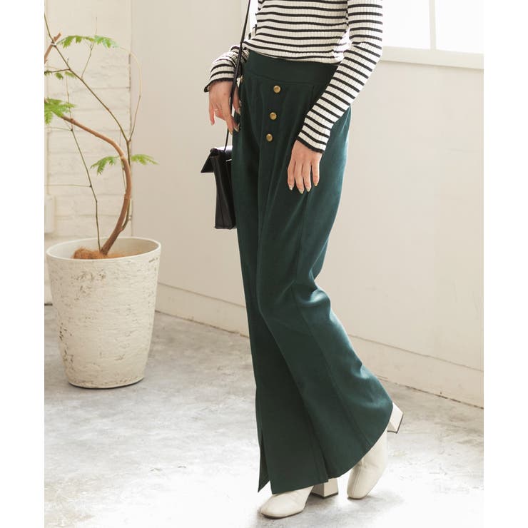 センターシームスリットパンツ マリンボタン セミフレア | ad thie | 詳細画像4 