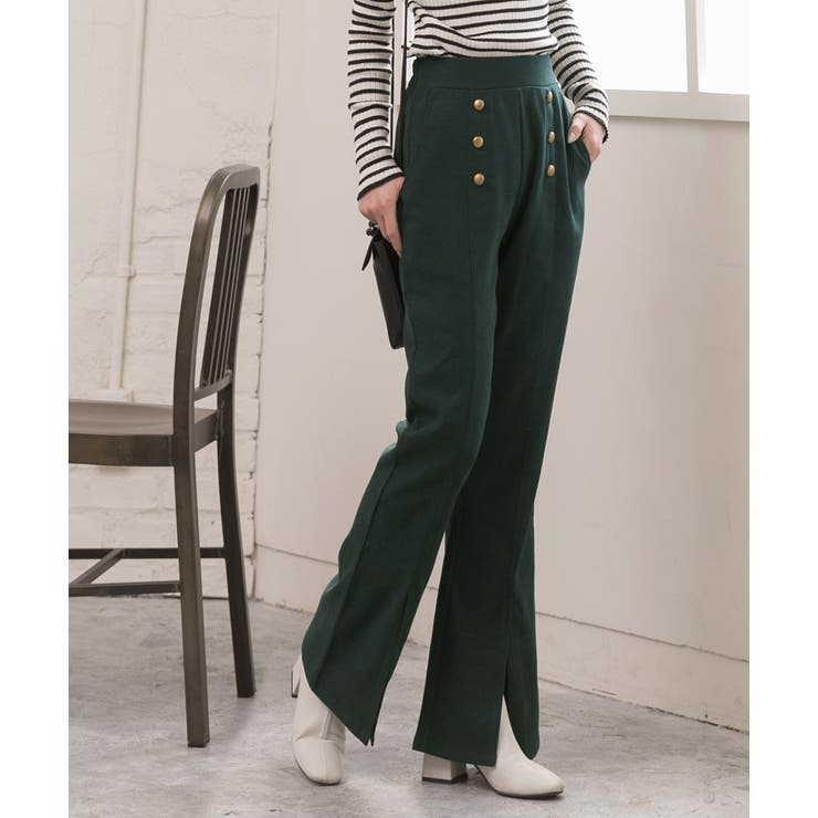 センターシームスリットパンツ マリンボタン セミフレア | ad thie | 詳細画像6 