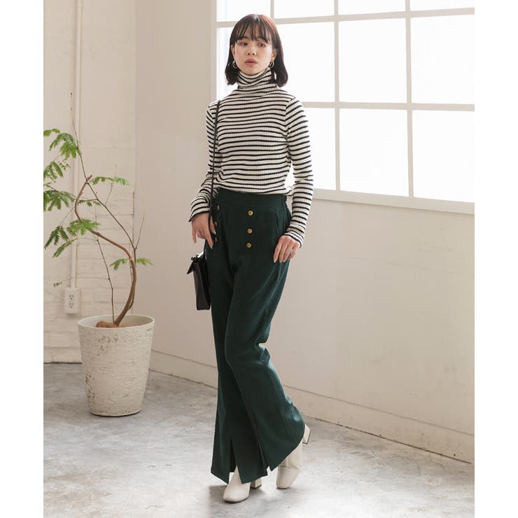 センターシームスリットパンツ マリンボタン セミフレア | ad thie | 詳細画像9 