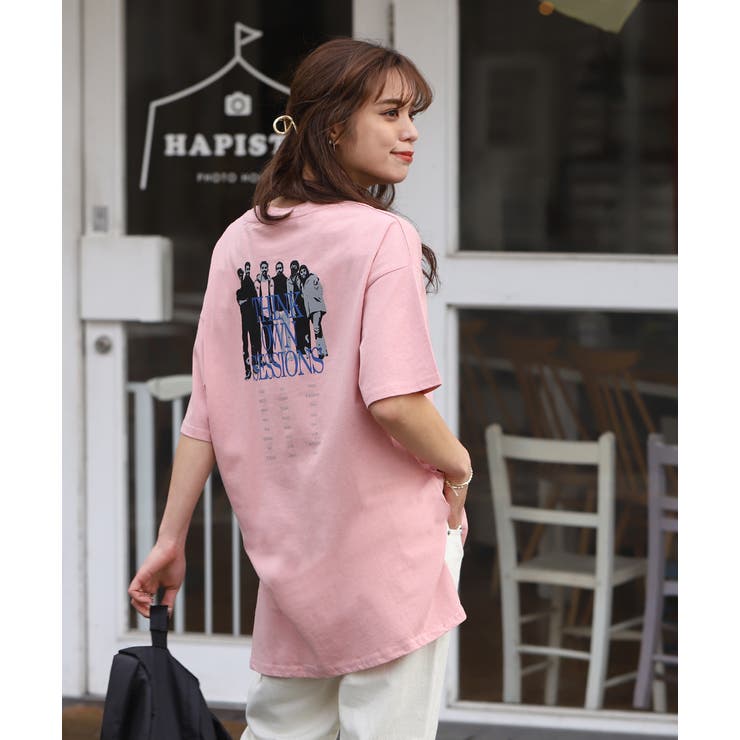 チュニックTシャツ ロック プリント スリット 後下がり ビッグ[品番 
