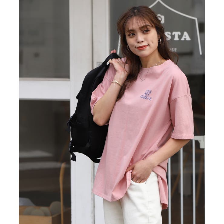 チュニックTシャツ ロック プリント スリット 後下がり ビッグ[品番 